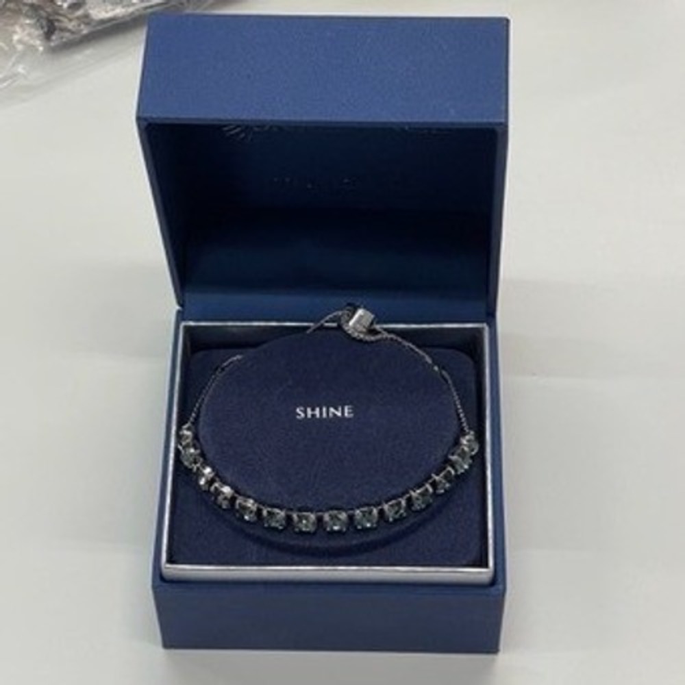 Brilliance Silver Tone Blue Green Stone Adjustable Slider Bracelet BB7131SSPBX6